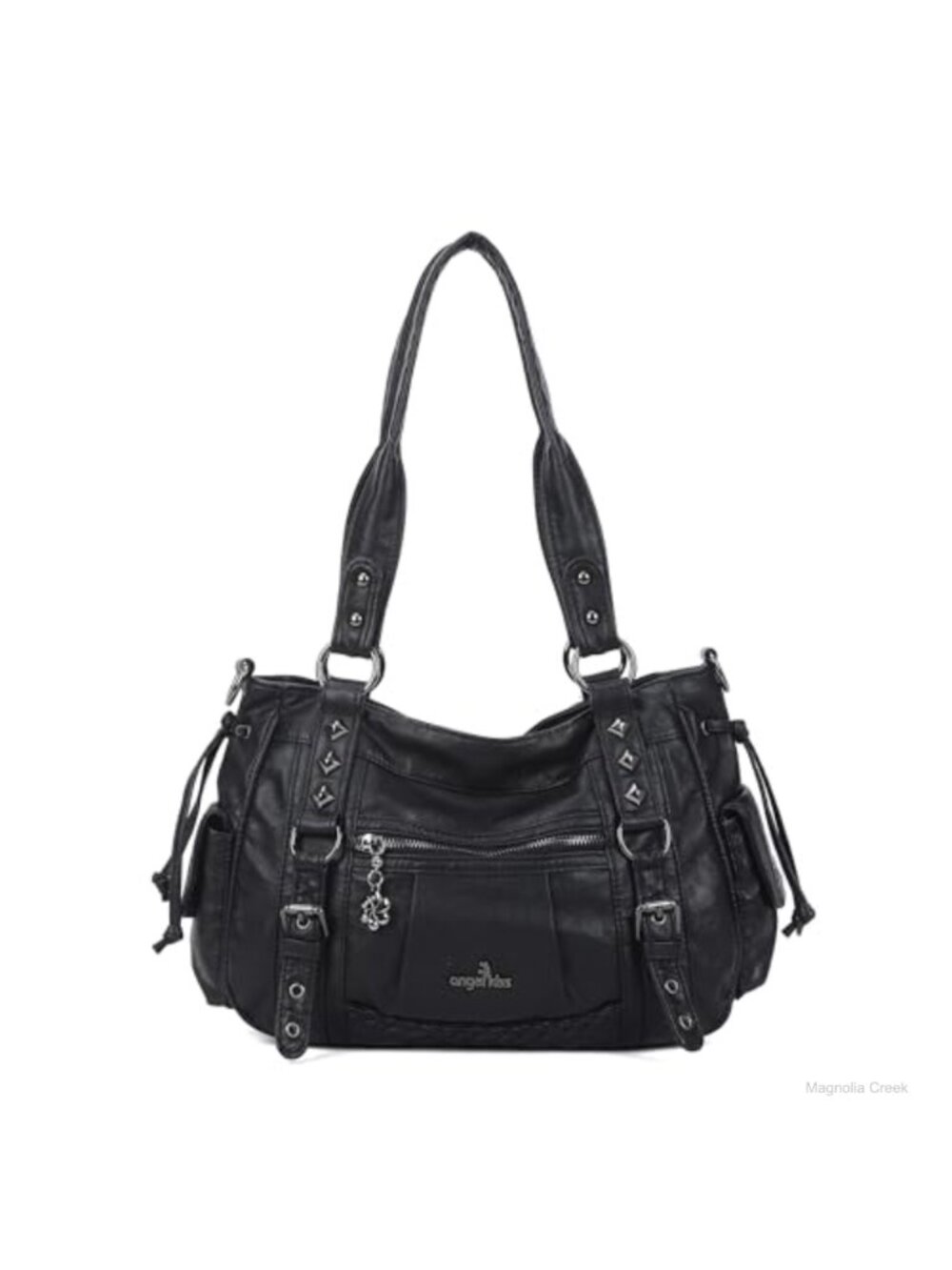 Vegan Leather Hobo Shoulder Bag Multi Pocket Tote Satchel Fits 13" Laptop